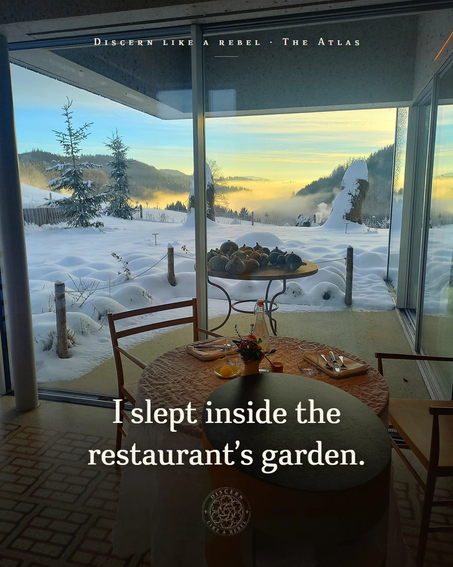 Pogusch Instagram cover: I slept inside the restaurant's garden